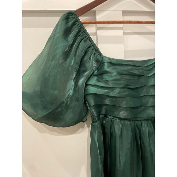 Entro Green Organza Party Bubble Sleeve Mini Dress, L - Picture 5 of 9